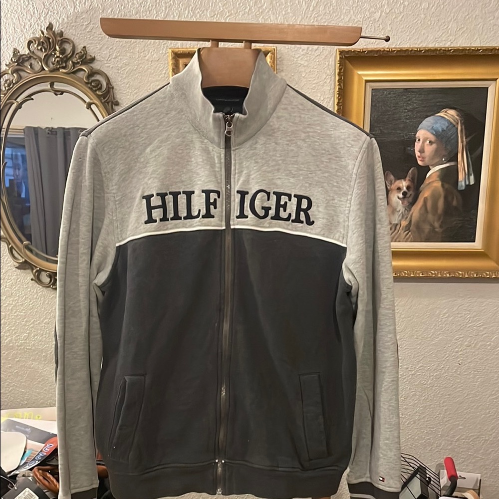 Tommy Hilfiger Gray and Black Zip Up Sweater